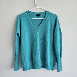 J. Crew Teal V-Neck Sweater 100% Cashmere XXS Aqua Blue-green Super Soft